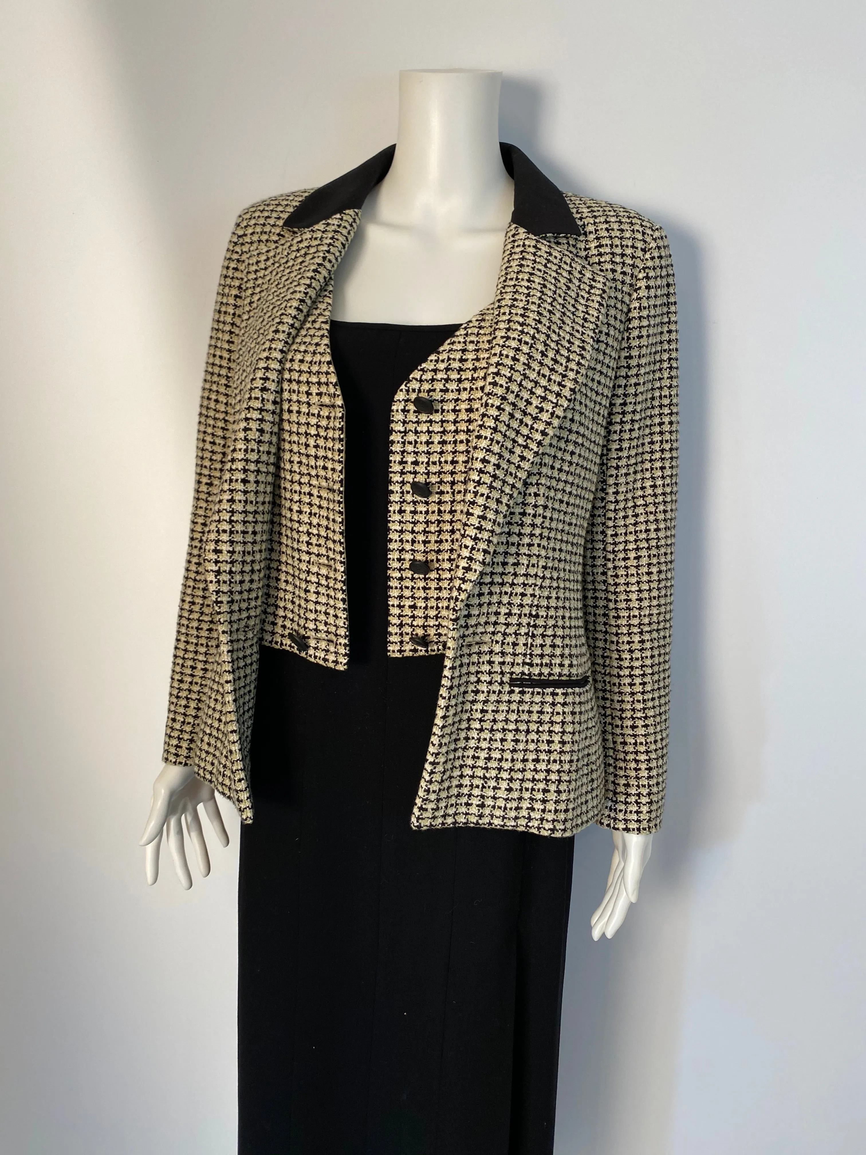 Chanel 02P, 2002 Spring pastel olive green Black Beige Tweed Vest attached jacket Blazer FR 36