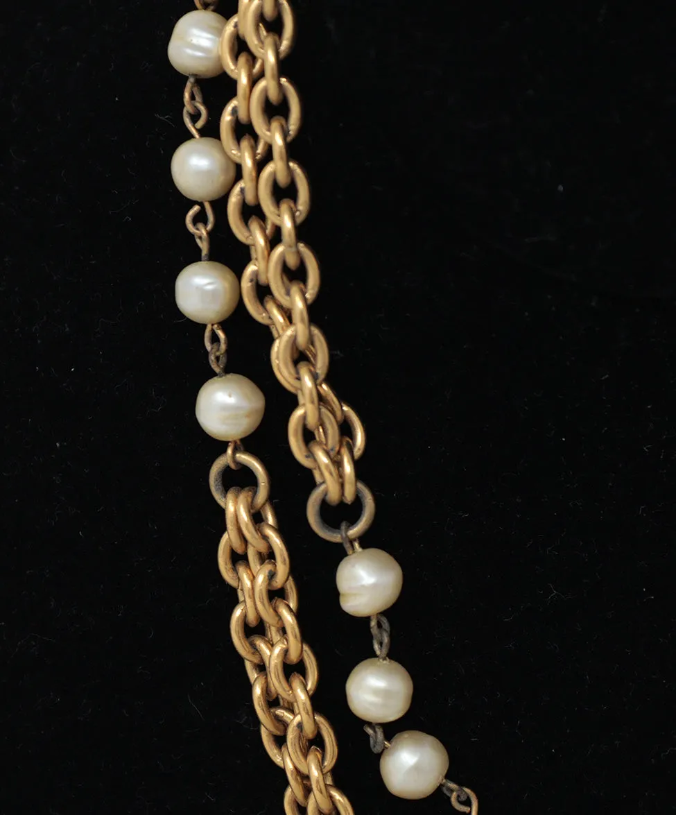 Chanel Vintage Gold Chain & Pearl Necklace