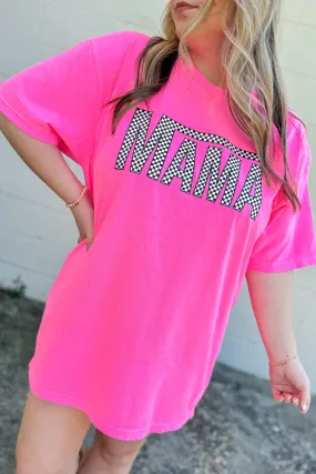 Checker Mama Graphic Tee, Neon Pink