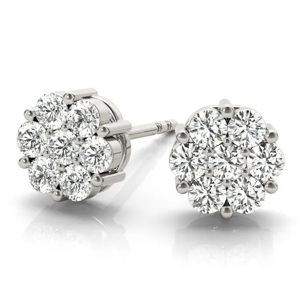 Classic 2.80 carat Diamond Cluster Stud Earrings