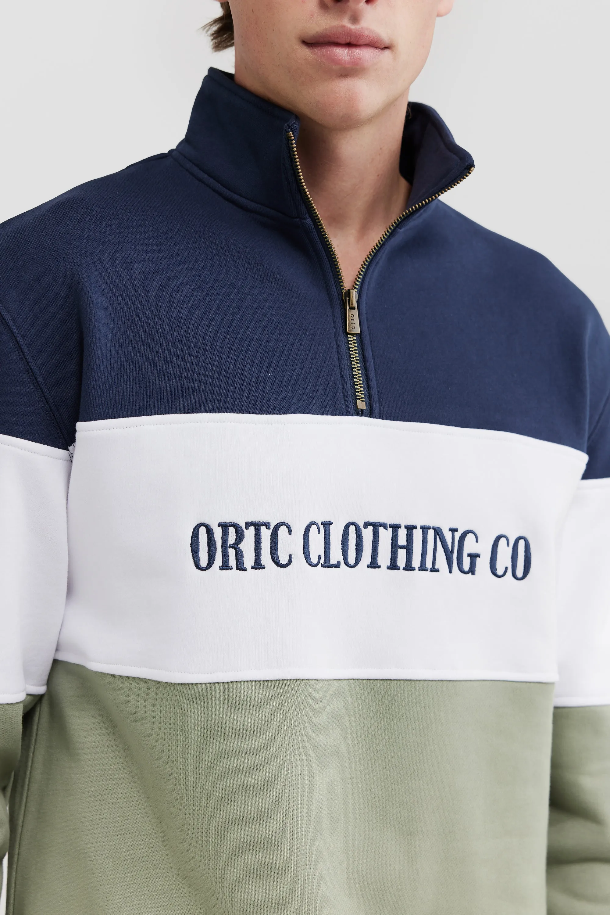 Classic Logo Quarter Zip Navy and Dusty Olive