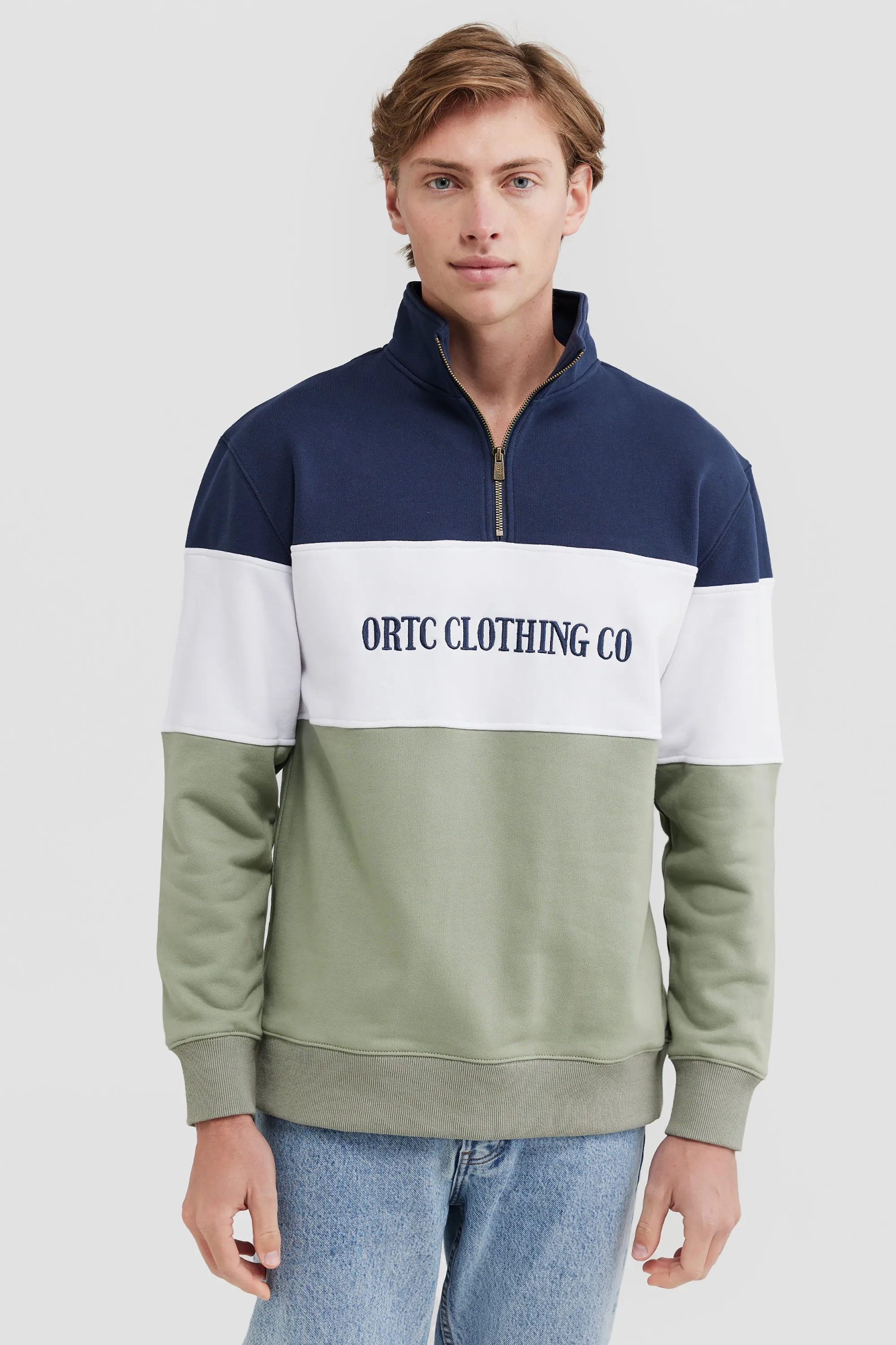 Classic Logo Quarter Zip Navy and Dusty Olive