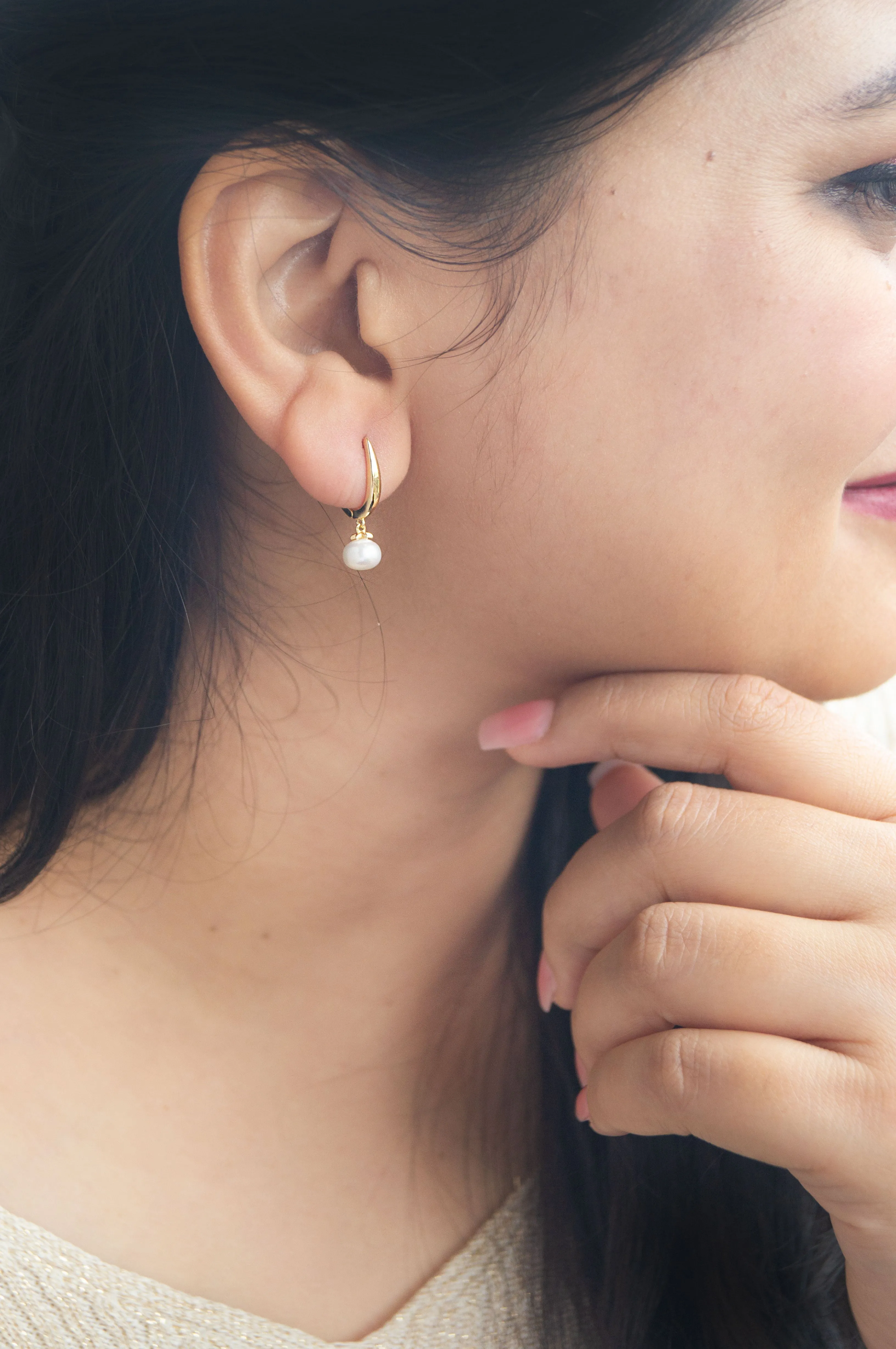 Classic Pearl Drop Sterling Silver Hoop Earrings