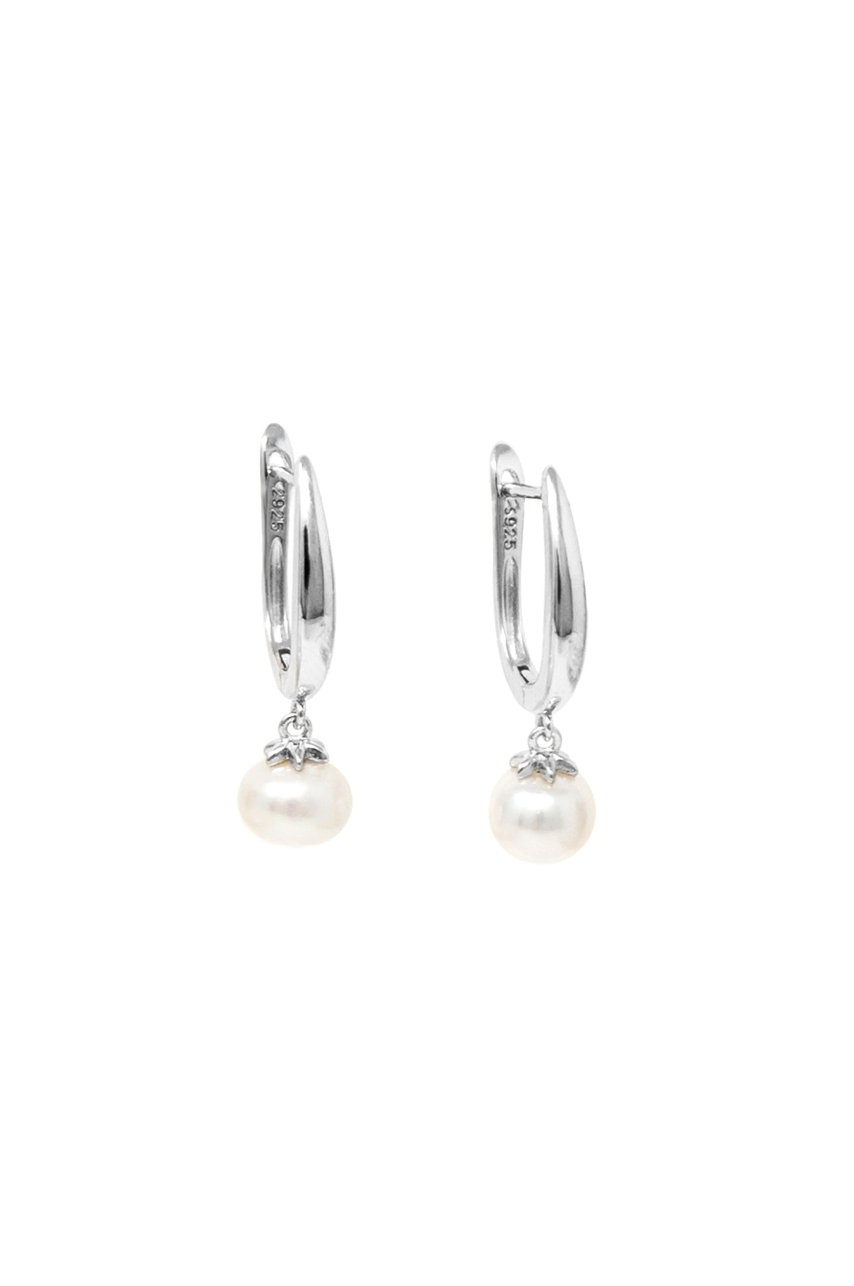 Classic Pearl Drop Sterling Silver Hoop Earrings