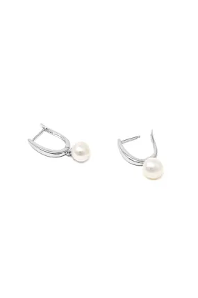 Classic Pearl Drop Sterling Silver Hoop Earrings