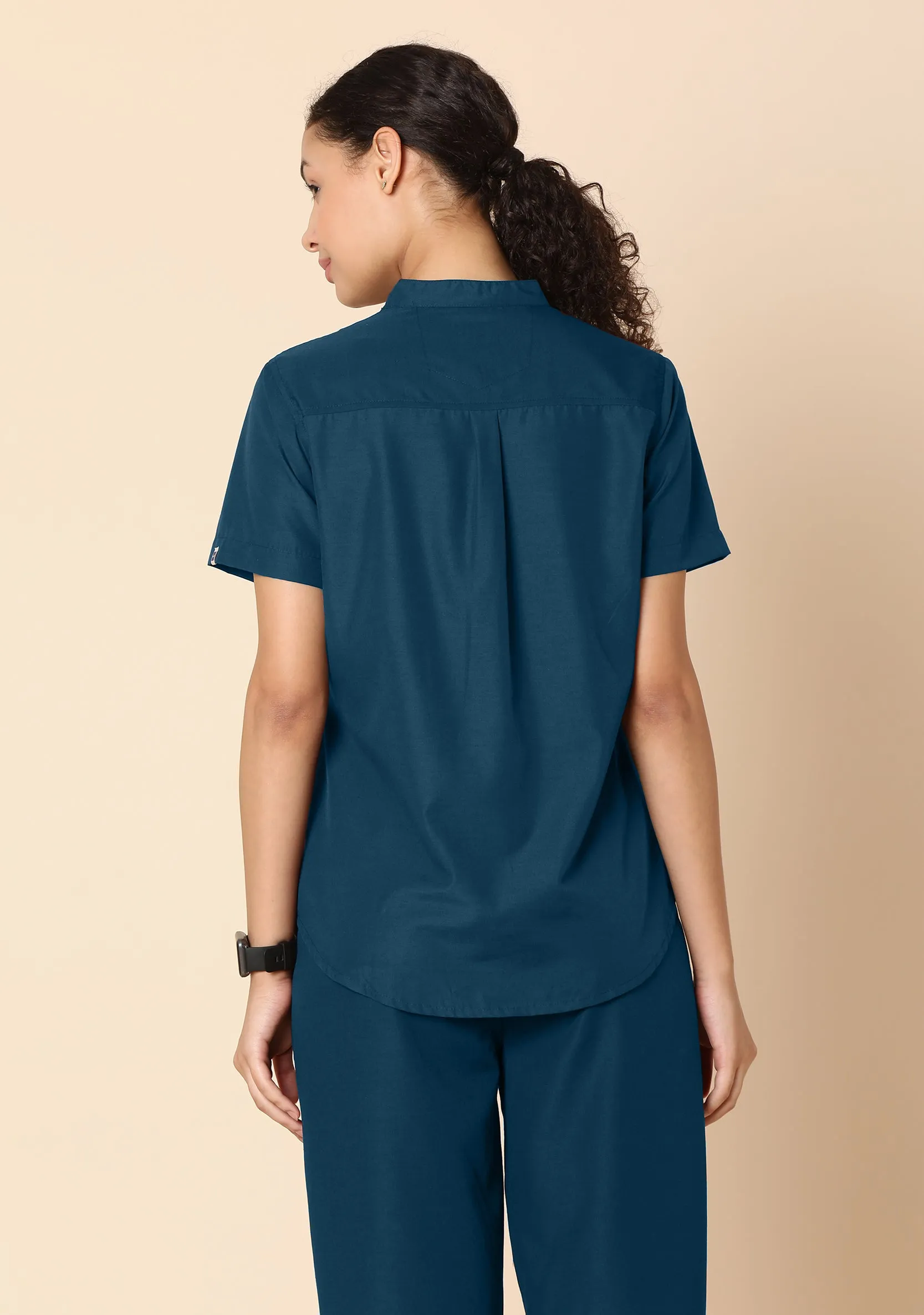 Classic Women's 5-Pocket Mandarin Collar (Forest Green) Scrub