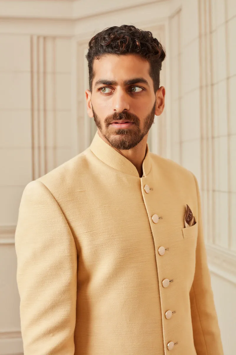 Classic Zero Point Collar Tussar Gold Sherwani