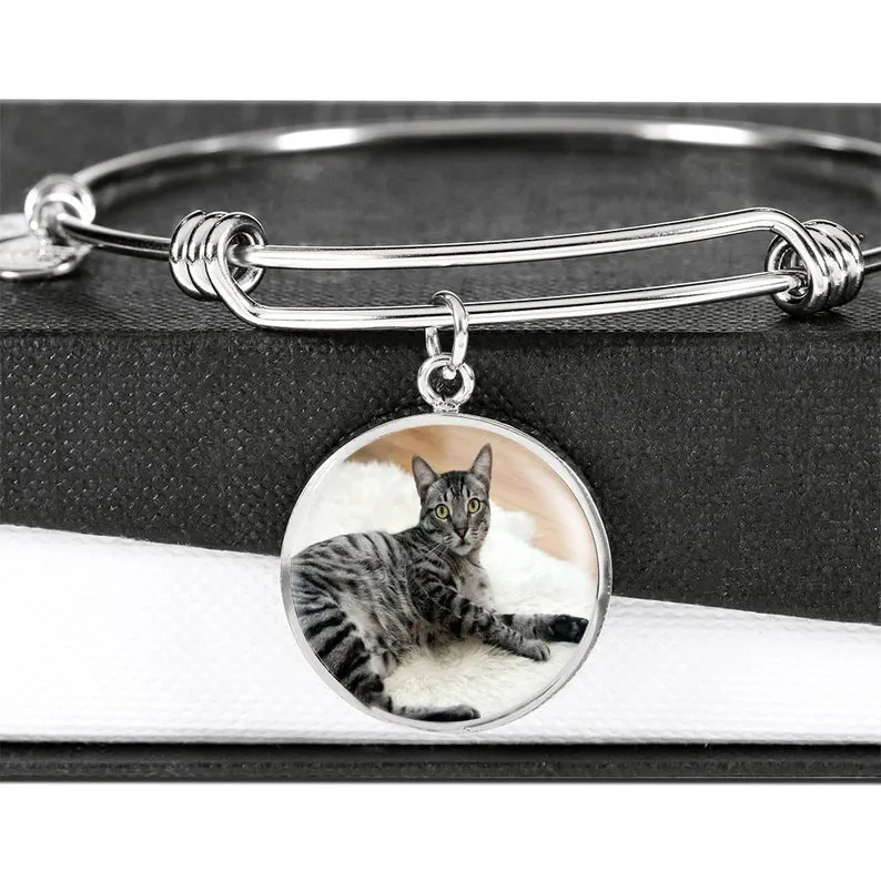 Custom Cat Photo Bangle Bracelet - Gifts For Cat Lovers