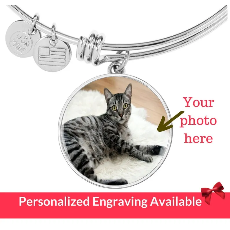 Custom Cat Photo Bangle Bracelet - Gifts For Cat Lovers