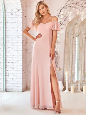 Custom Size Flattering Deep V Neck Flare Sleeves Wholesale Bridesmaid Dresses