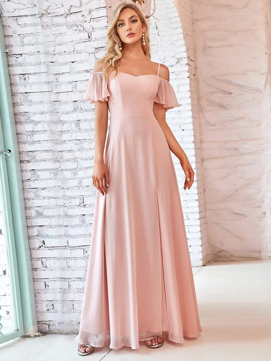 Custom Size Flattering Deep V Neck Flare Sleeves Wholesale Bridesmaid Dresses