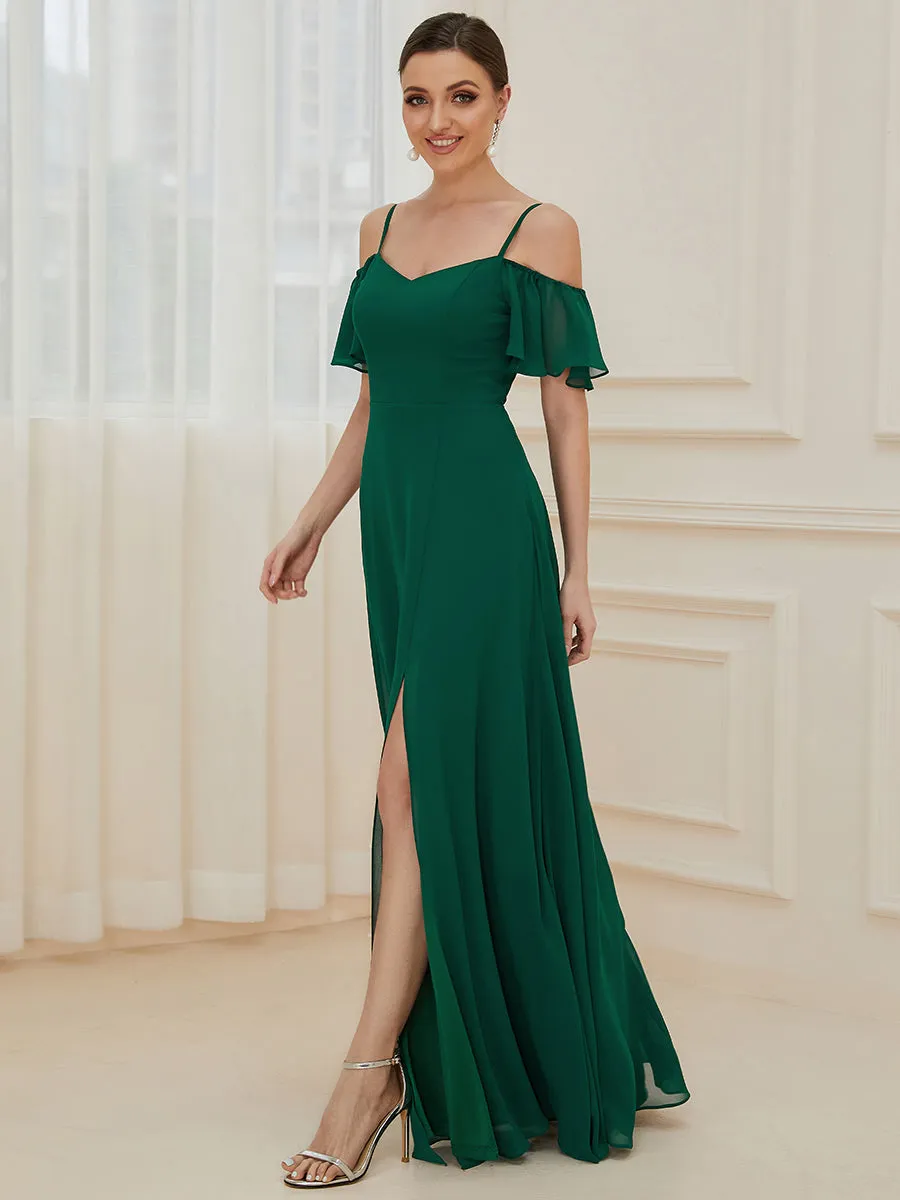 Custom Size Flattering Deep V Neck Flare Sleeves Wholesale Bridesmaid Dresses