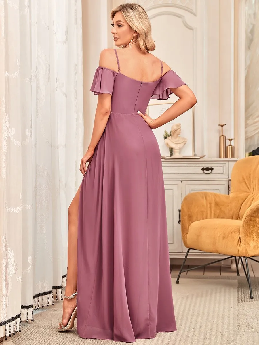 Custom Size Flattering Deep V Neck Flare Sleeves Wholesale Bridesmaid Dresses