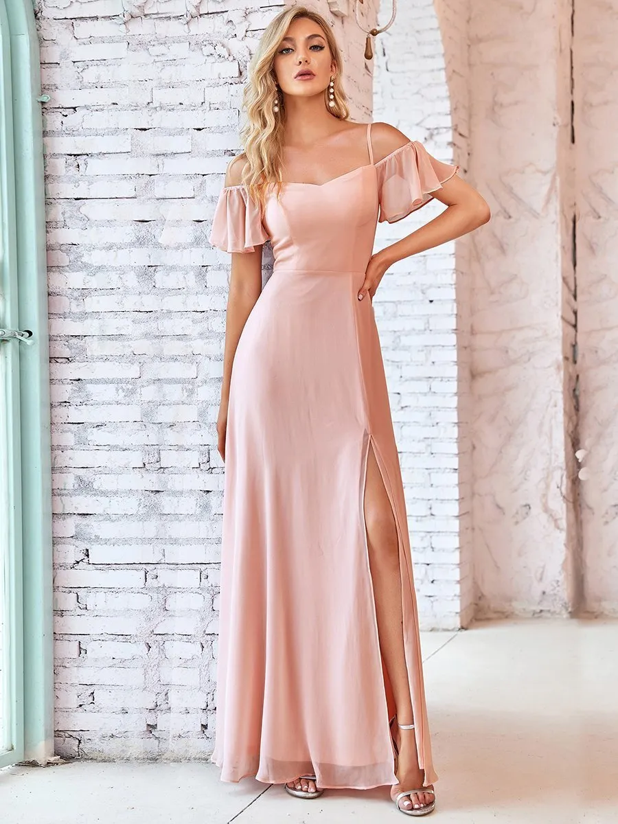 Custom Size Flattering Deep V Neck Flare Sleeves Wholesale Bridesmaid Dresses