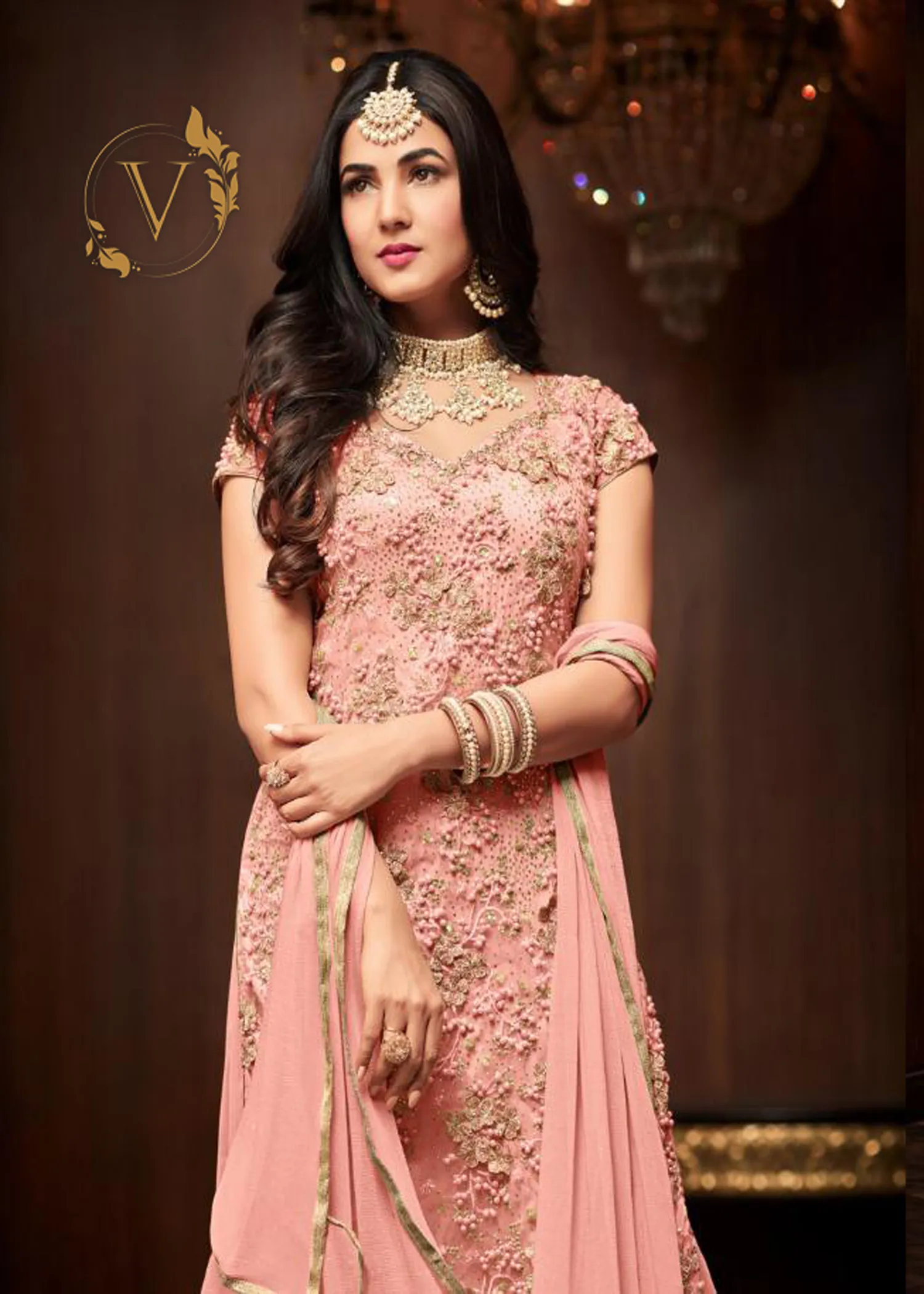 Designer Pink Palazzo Embroidered Suit