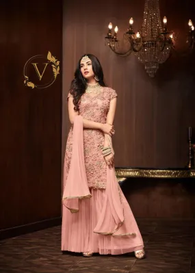 Designer Pink Palazzo Embroidered Suit