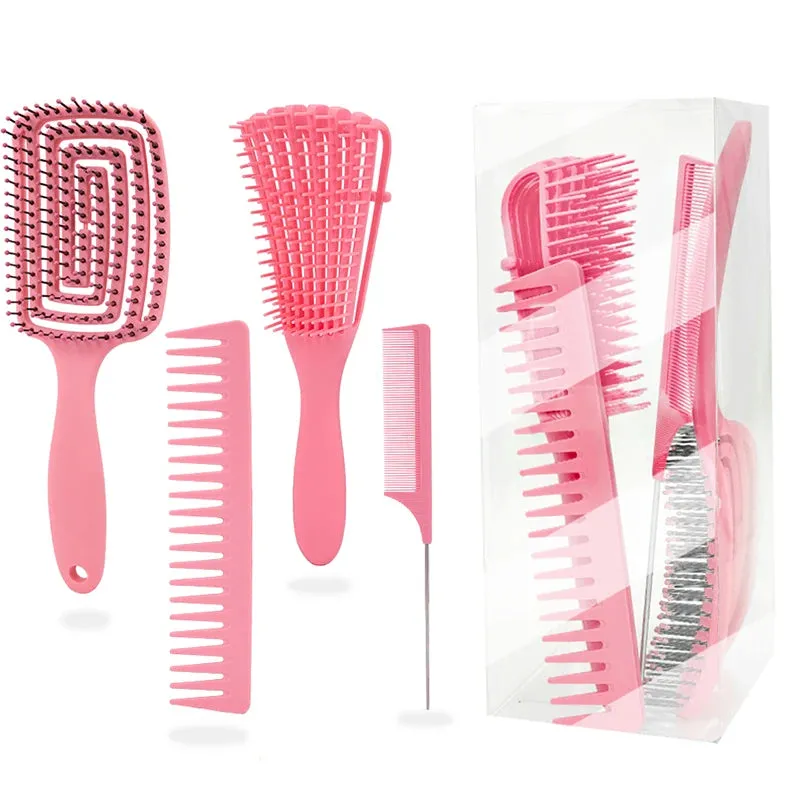 Detangling Brush 4 Pieces Hair Brush Set For Afro Curly Coily Long Hair Knots Detangler Easy To Clean Hair Care Styling Tools