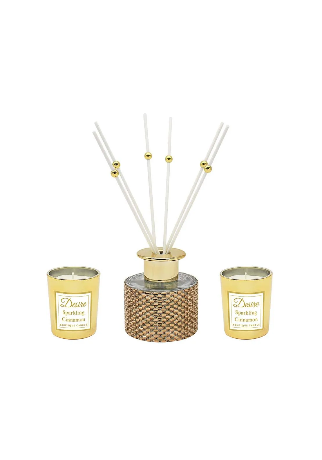 Diamante Diffusers & Candle Set - Gold