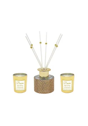 Diamante Diffusers & Candle Set - Gold