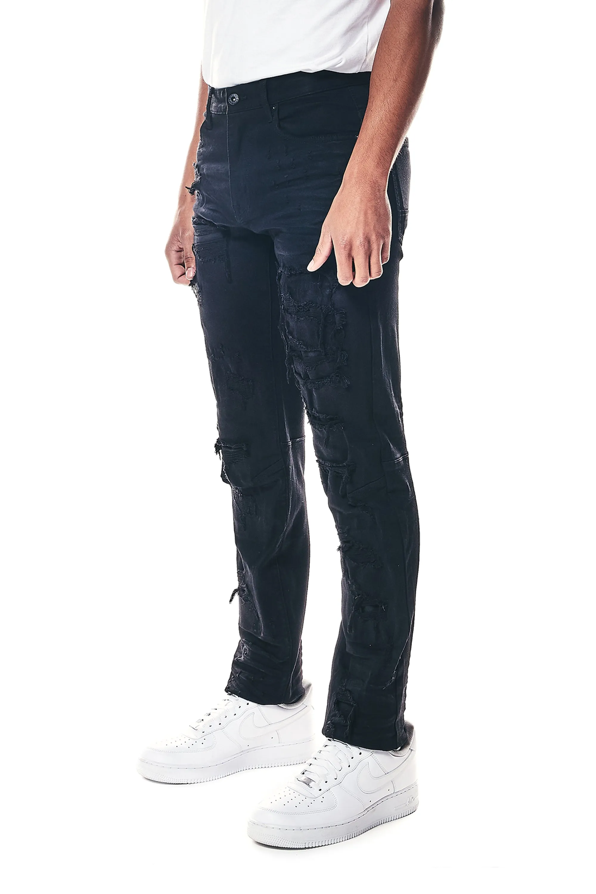 Distressed Rip & Repair Easy Slim Denim Jeans - Jet Black