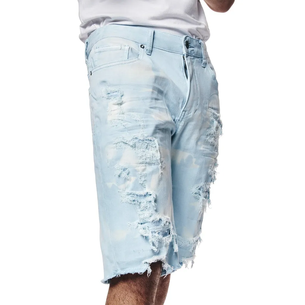 Distressed Rip & Repair Twill Shorts - Seabreeze