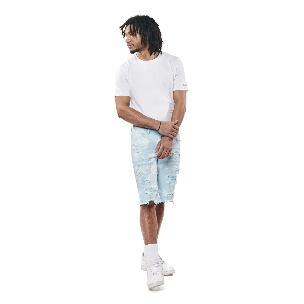 Distressed Rip & Repair Twill Shorts - Seabreeze