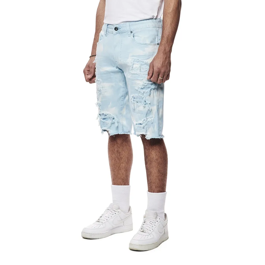 Distressed Rip & Repair Twill Shorts - Seabreeze