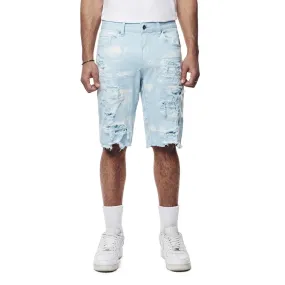 Distressed Rip & Repair Twill Shorts - Seabreeze