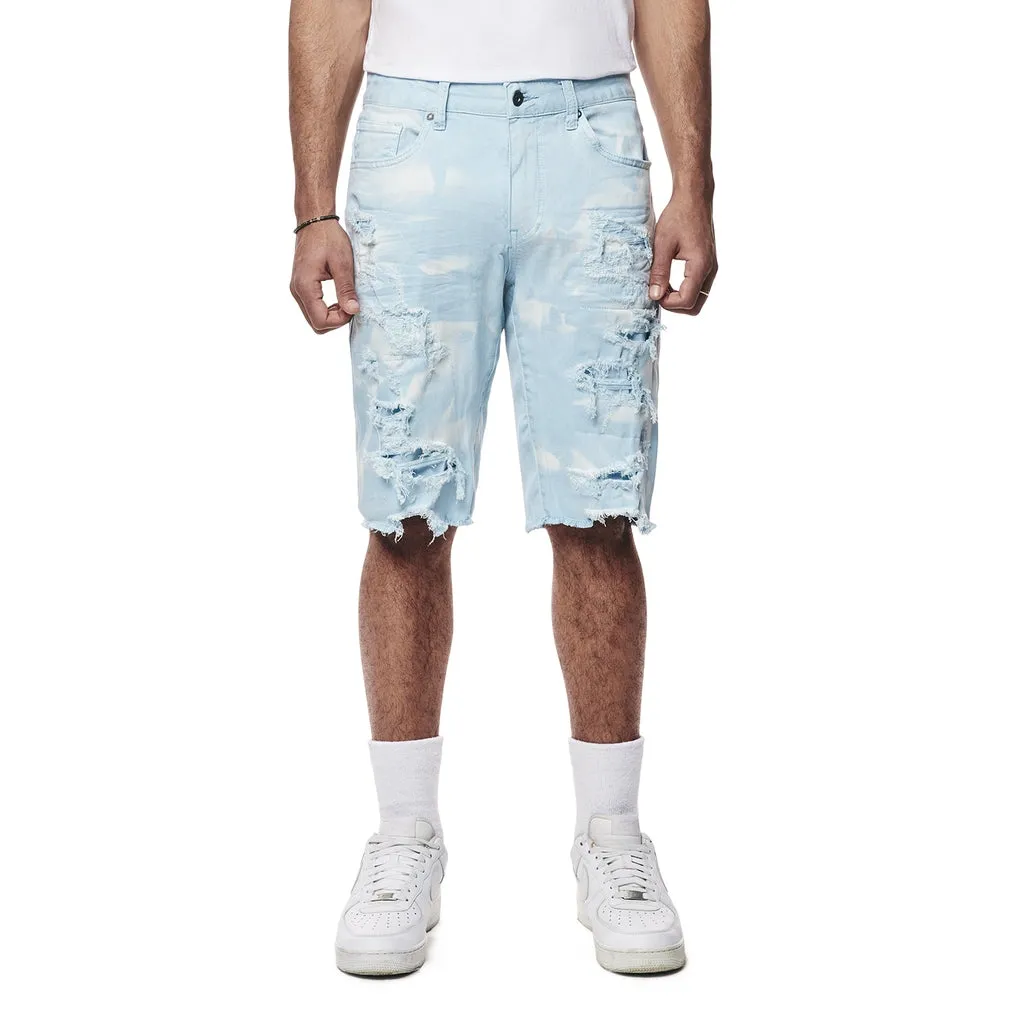 Distressed Rip & Repair Twill Shorts - Seabreeze