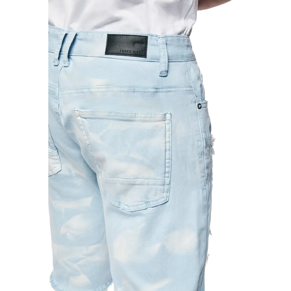 Distressed Rip & Repair Twill Shorts - Seabreeze