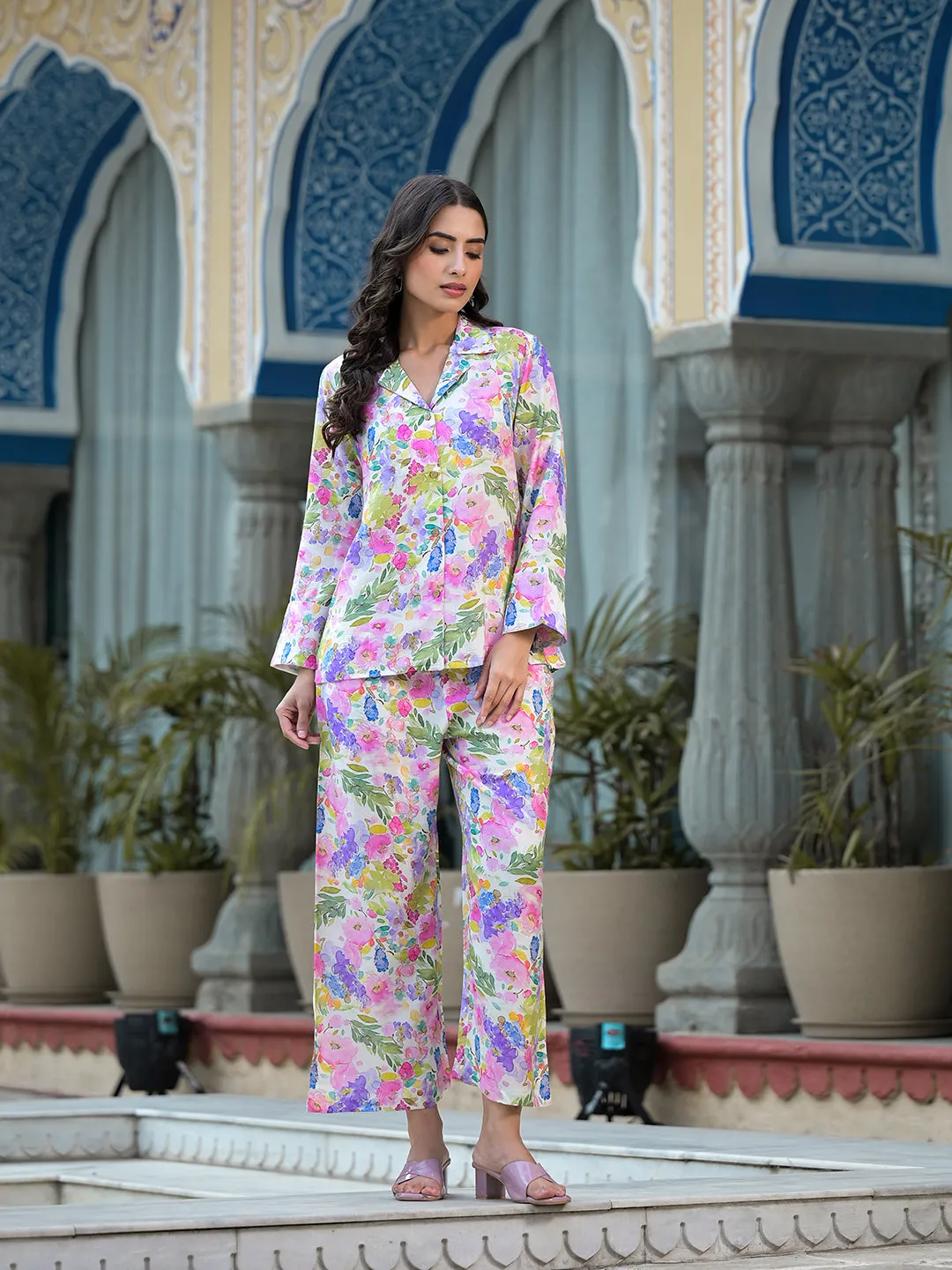 Divena Multicolored Floral Printed Muslin Co-ord Set