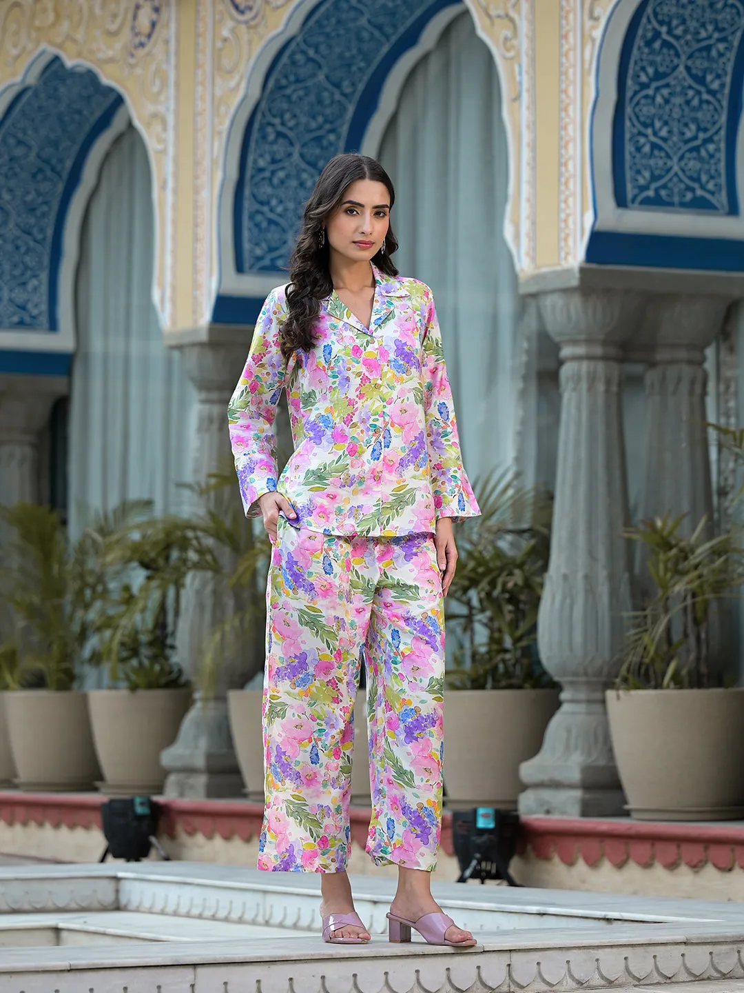 Divena Multicolored Floral Printed Muslin Co-ord Set