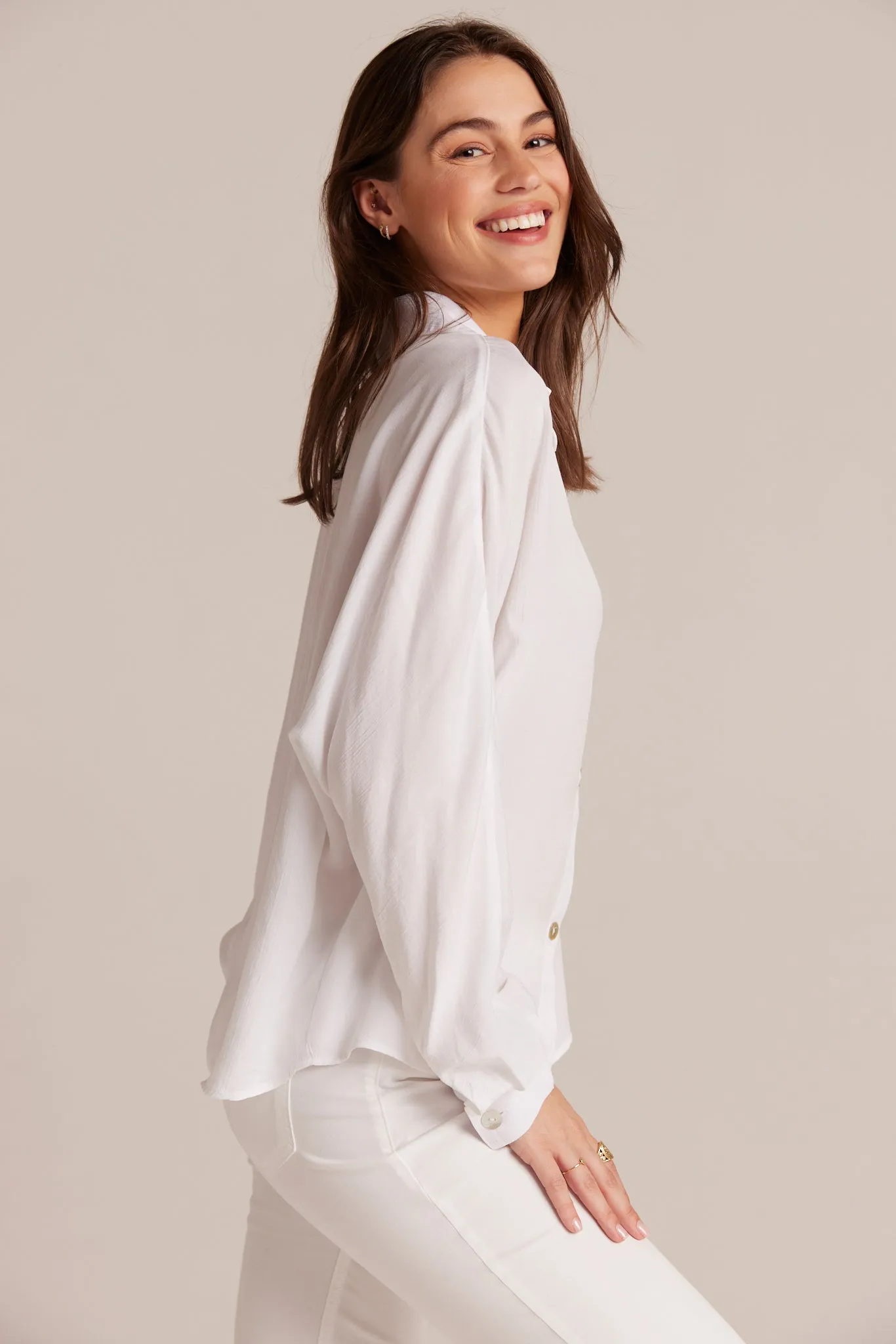 Dolman Sleeve Button Down - White