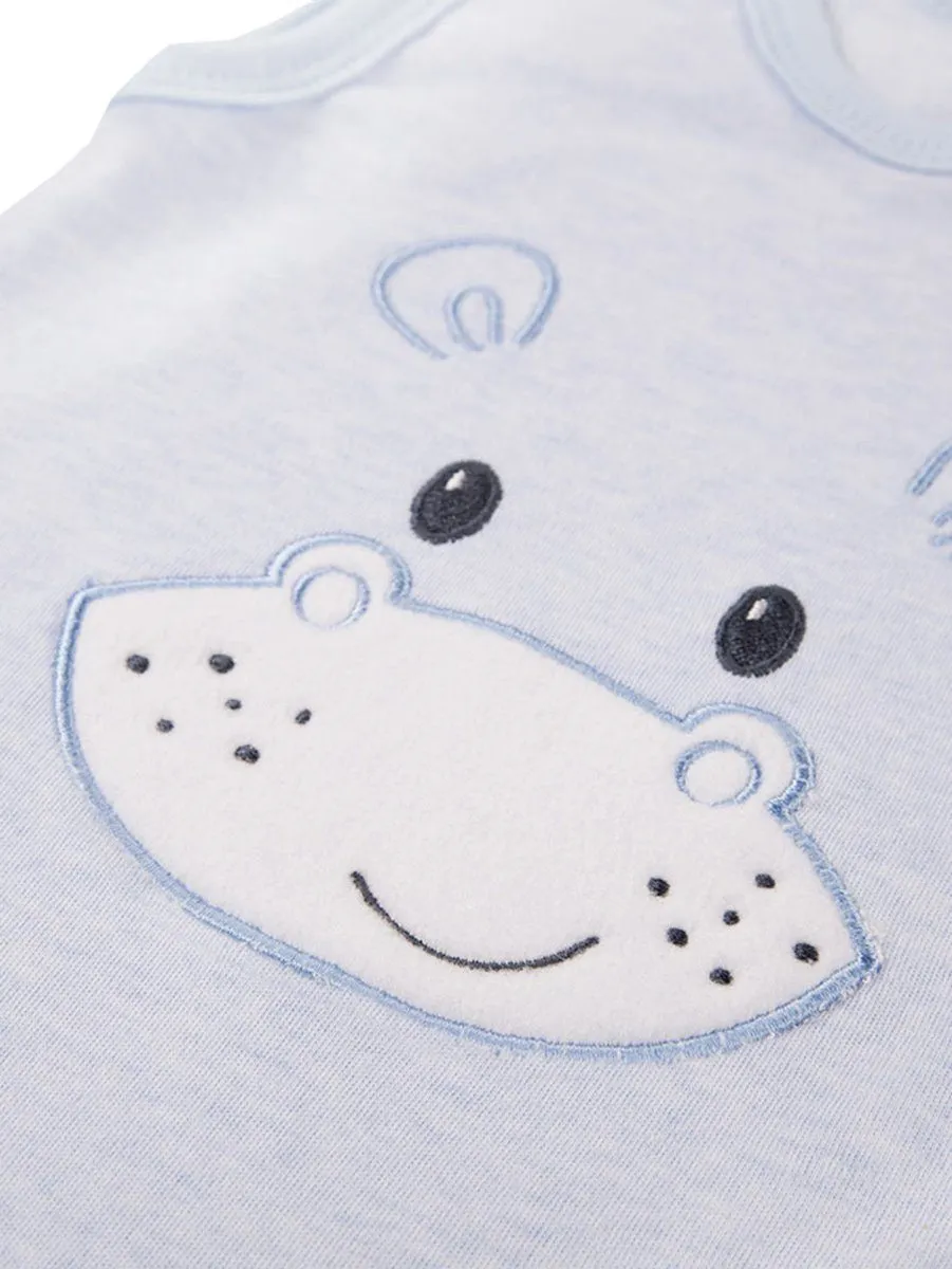 Early Baby Footed Dungarees, Cute Hippo Design - Blue