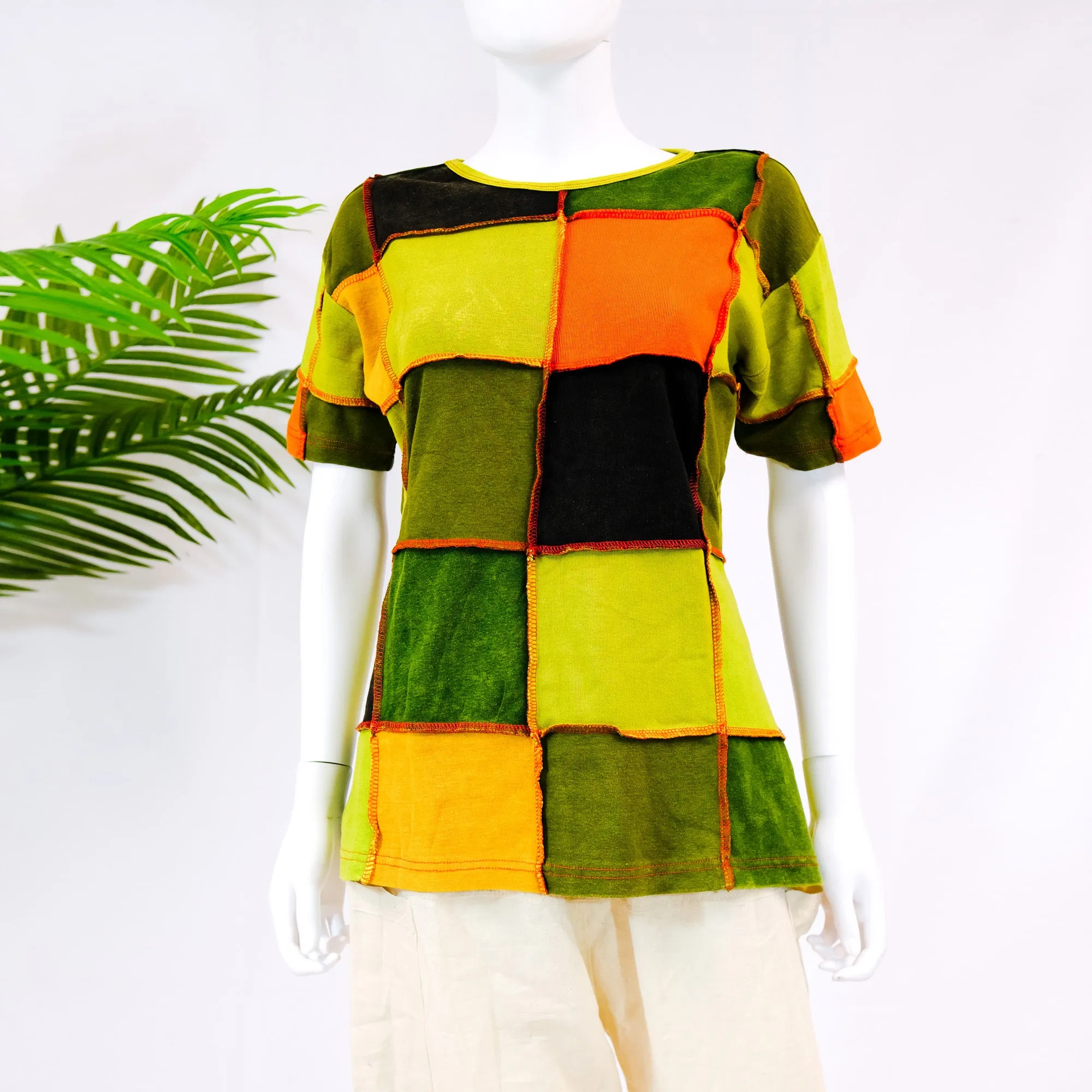 Earth Tone Patchwork Cotton Top