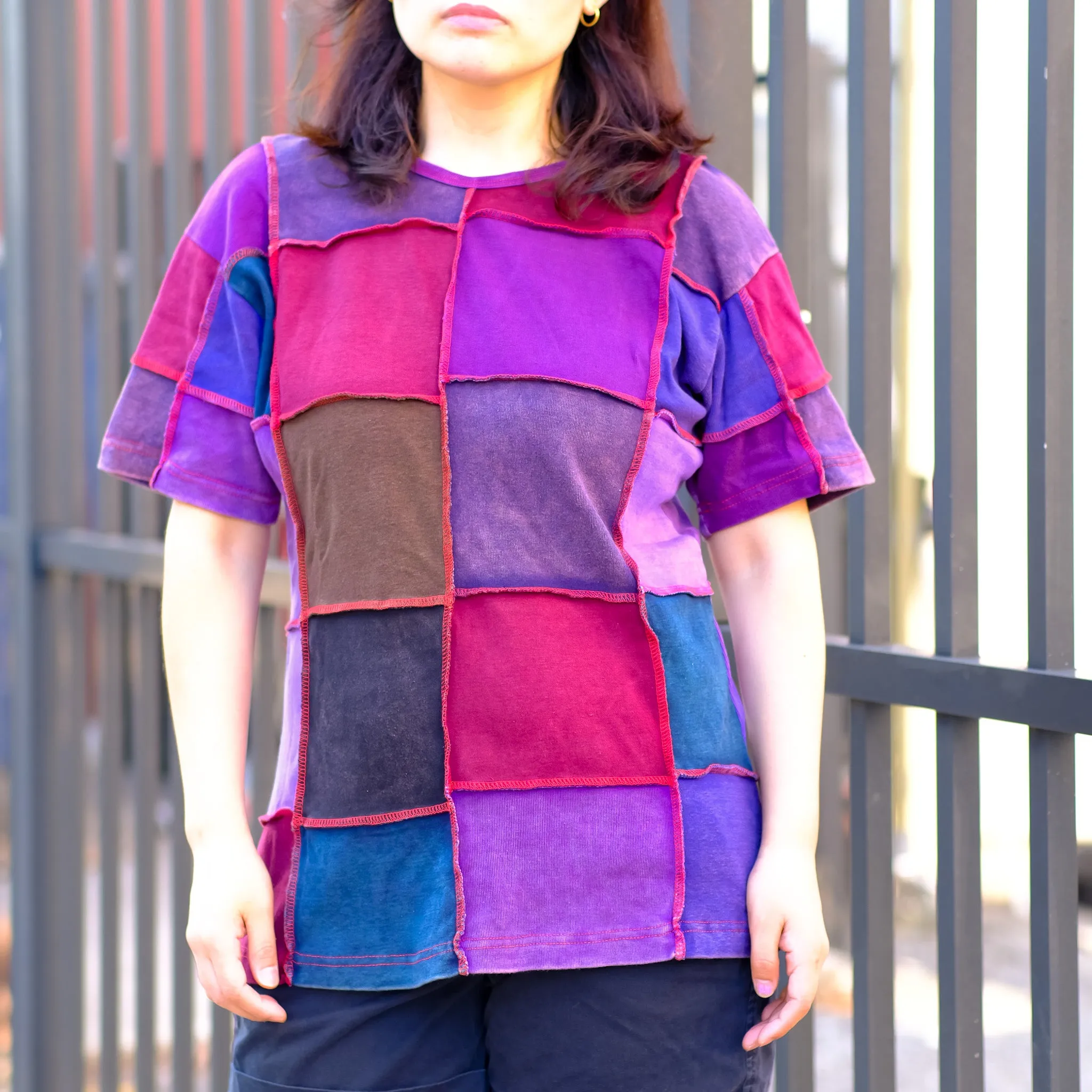 Earth Tone Patchwork Cotton Top