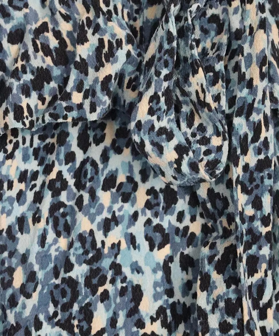 Equipment Blue & Black Leopard Print Dress sz 6