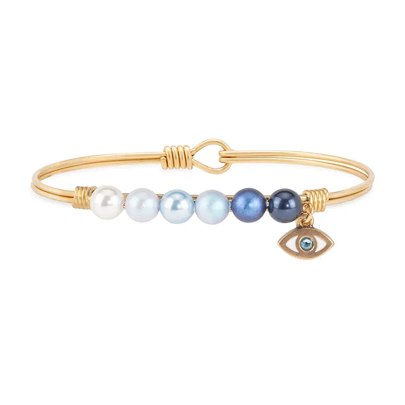 Evil Eye Crystal Pearl Bangle Bracelet In Blue Ombre