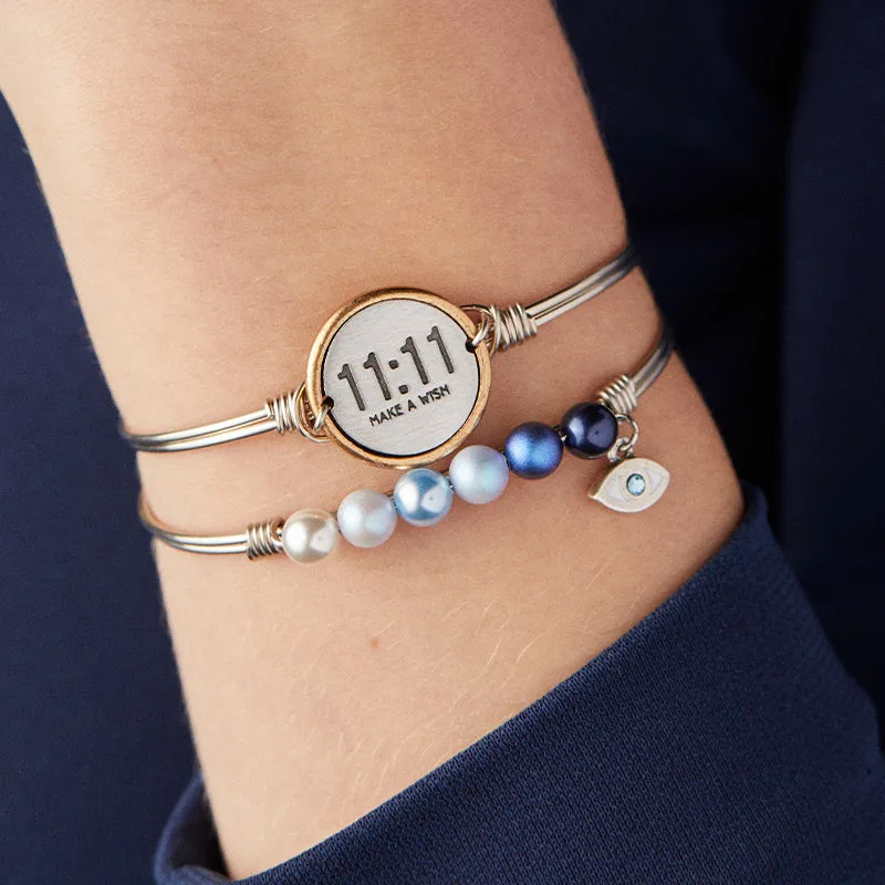 Evil Eye Crystal Pearl Bangle Bracelet In Blue Ombre