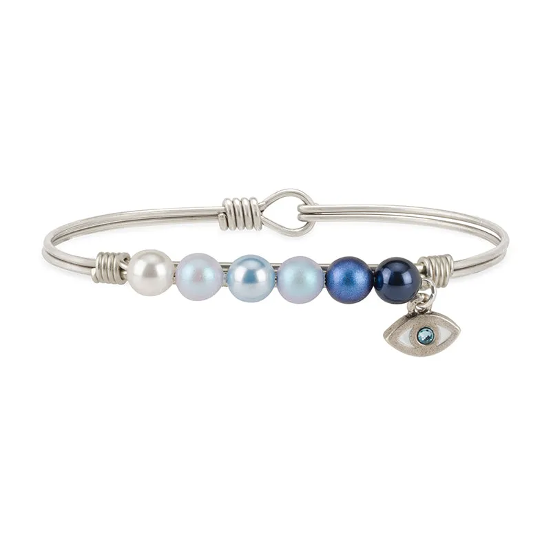 Evil Eye Crystal Pearl Bangle Bracelet In Blue Ombre