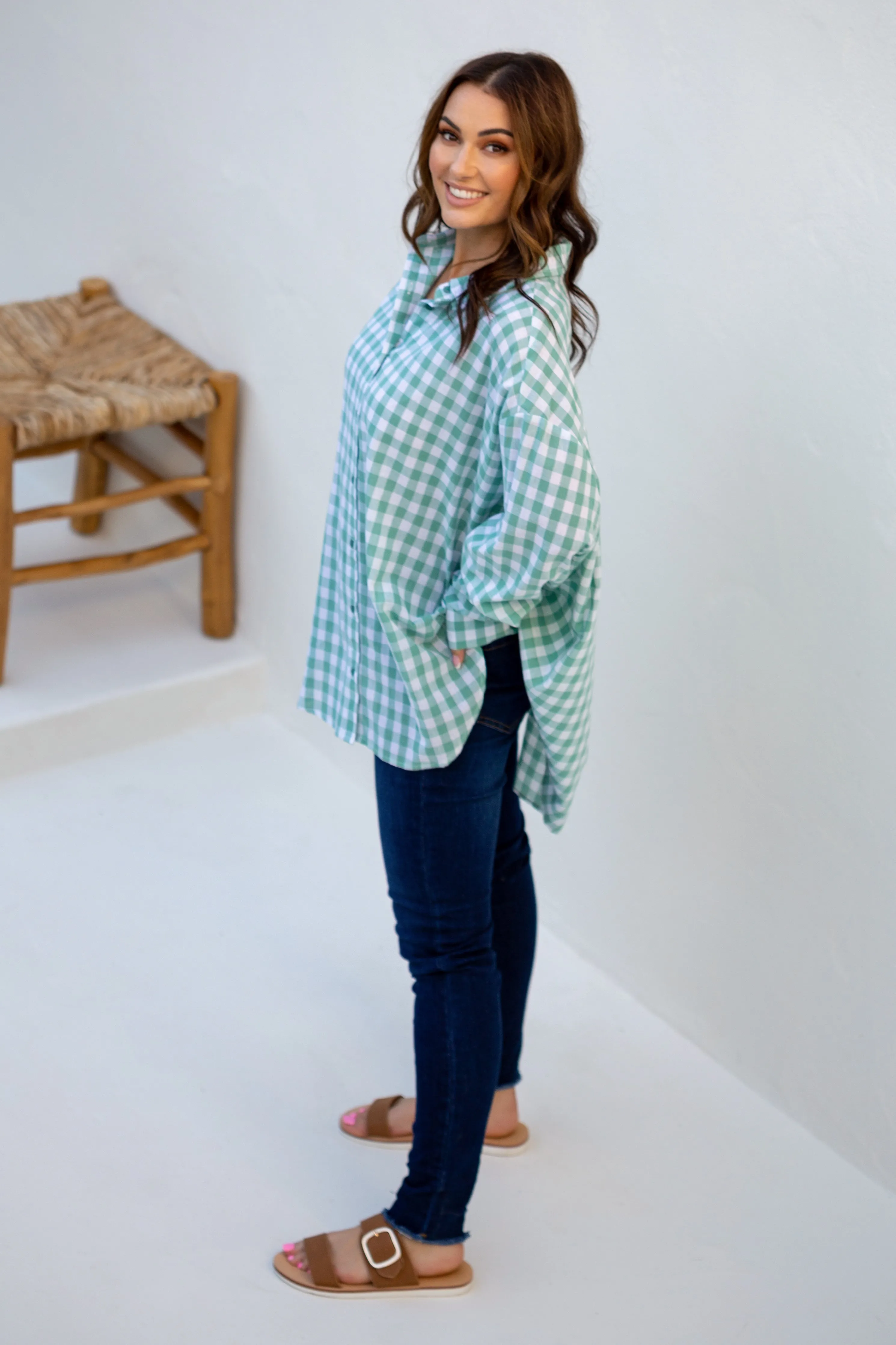 FINAL SALE Amore Shirt in Haze Gingham