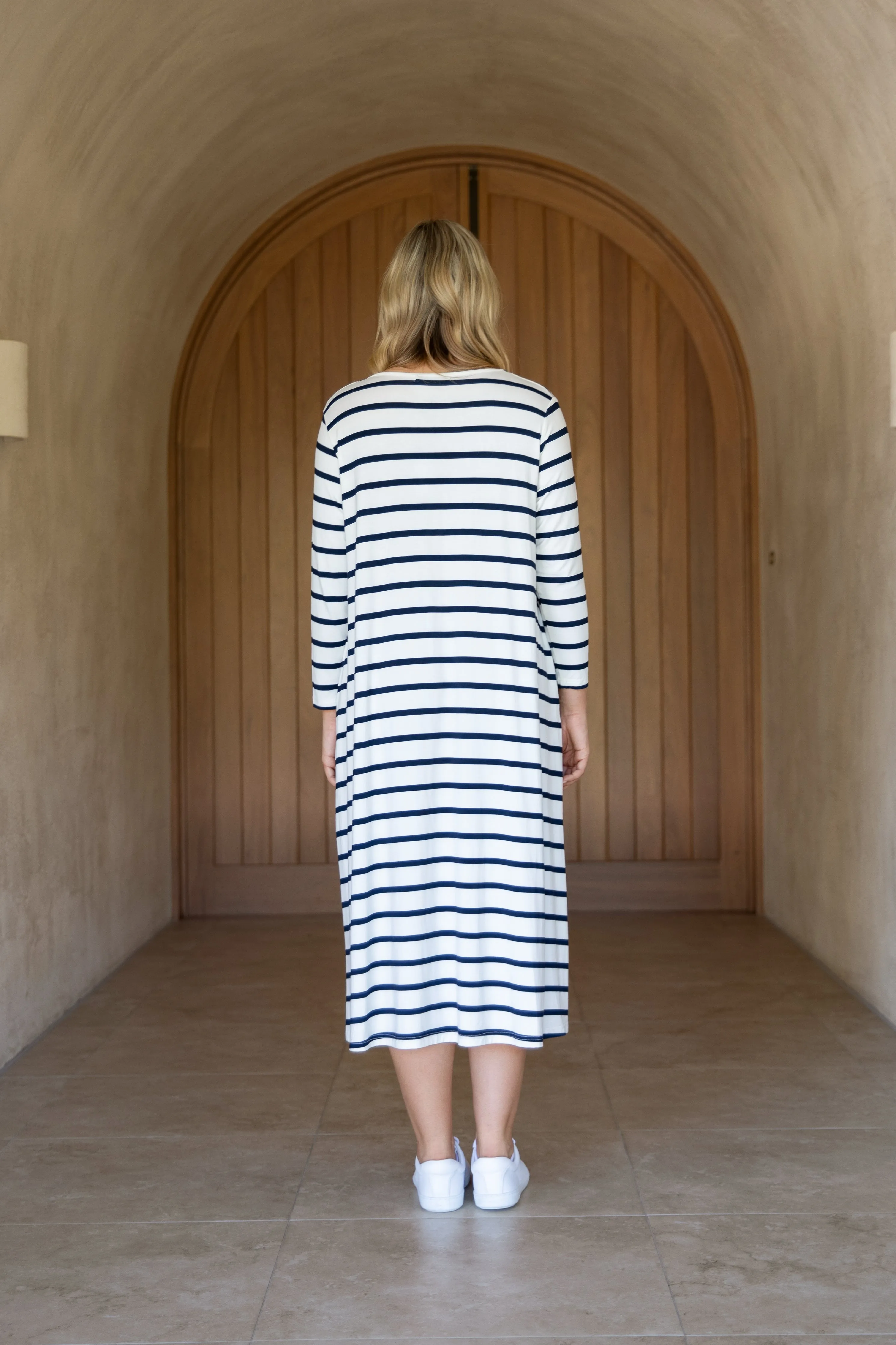 FINAL SALE Long Sleeve T-Shirt Dress in Navy Stripe