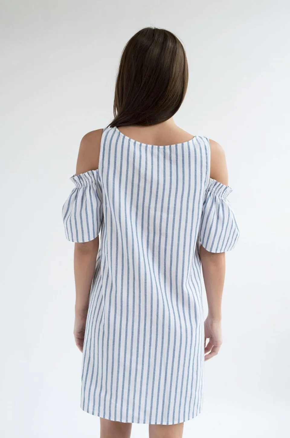 FINAL SALE Striped Cold Shoulder Nursing Dress - Hidden Zipper - Blue/White