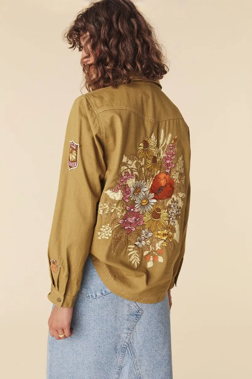 Foxglove Embroidered Shirt | Olive