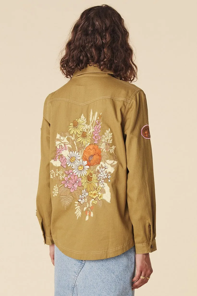 Foxglove Embroidered Shirt | Olive