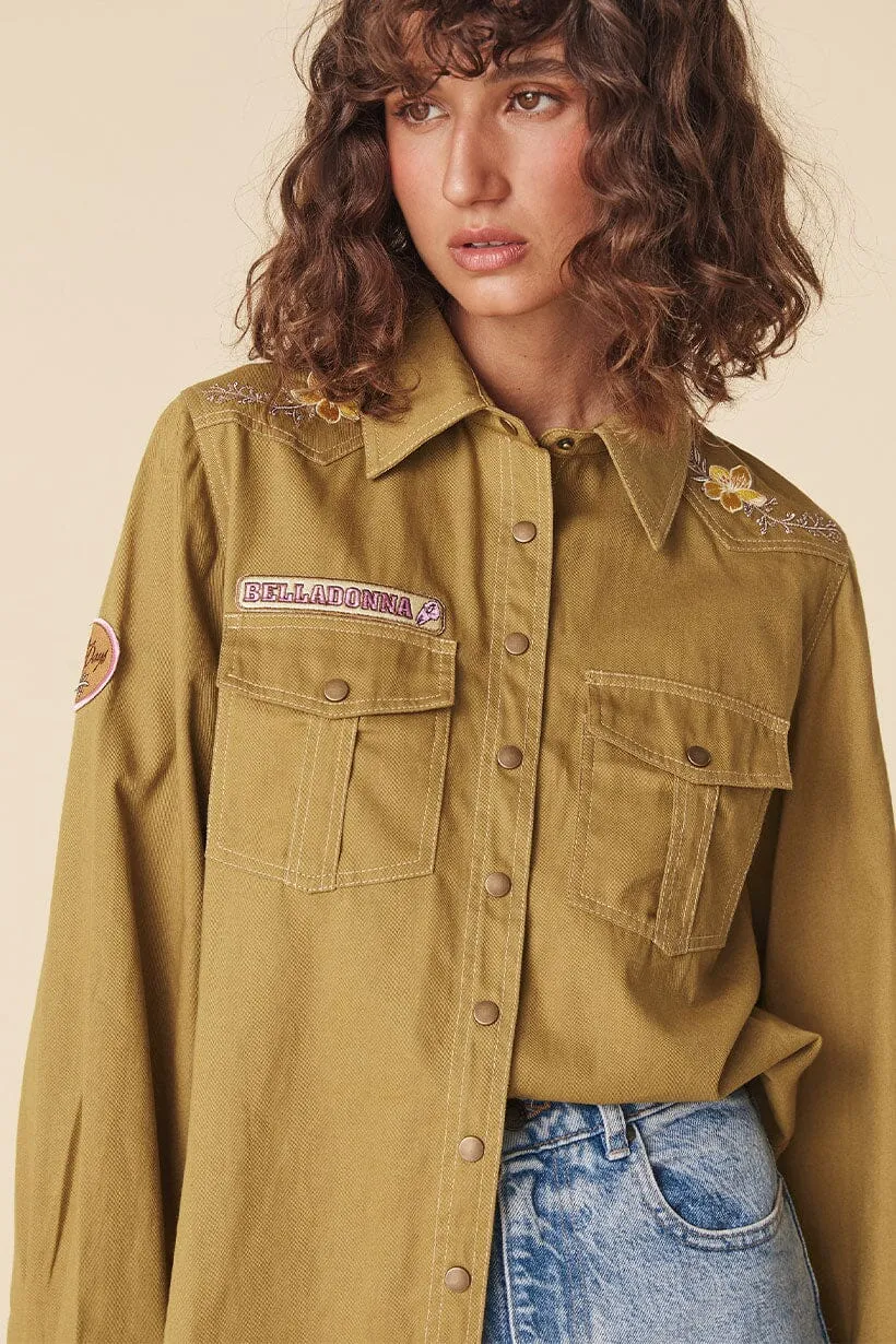 Foxglove Embroidered Shirt | Olive