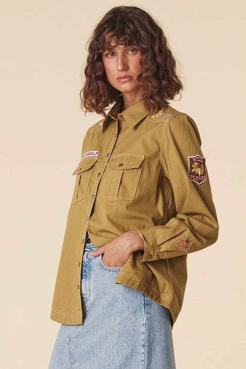 Foxglove Embroidered Shirt | Olive