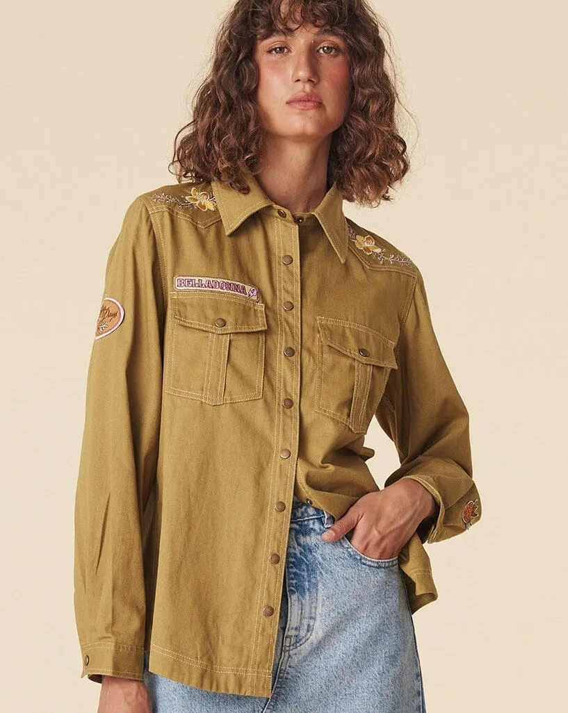 Foxglove Embroidered Shirt | Olive