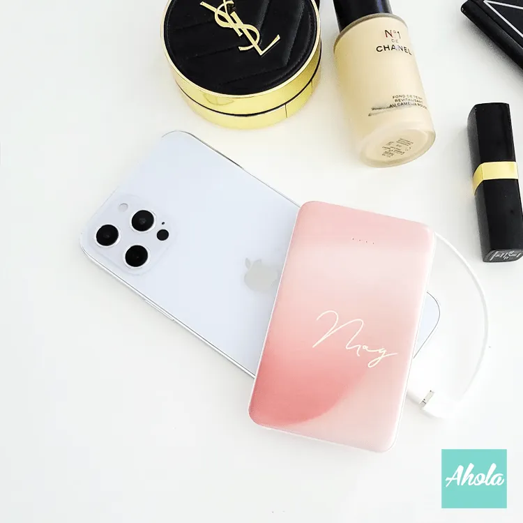 【French Pink】Portable Power Bank with built-in wire 法國粉色內置線便攜式差電器