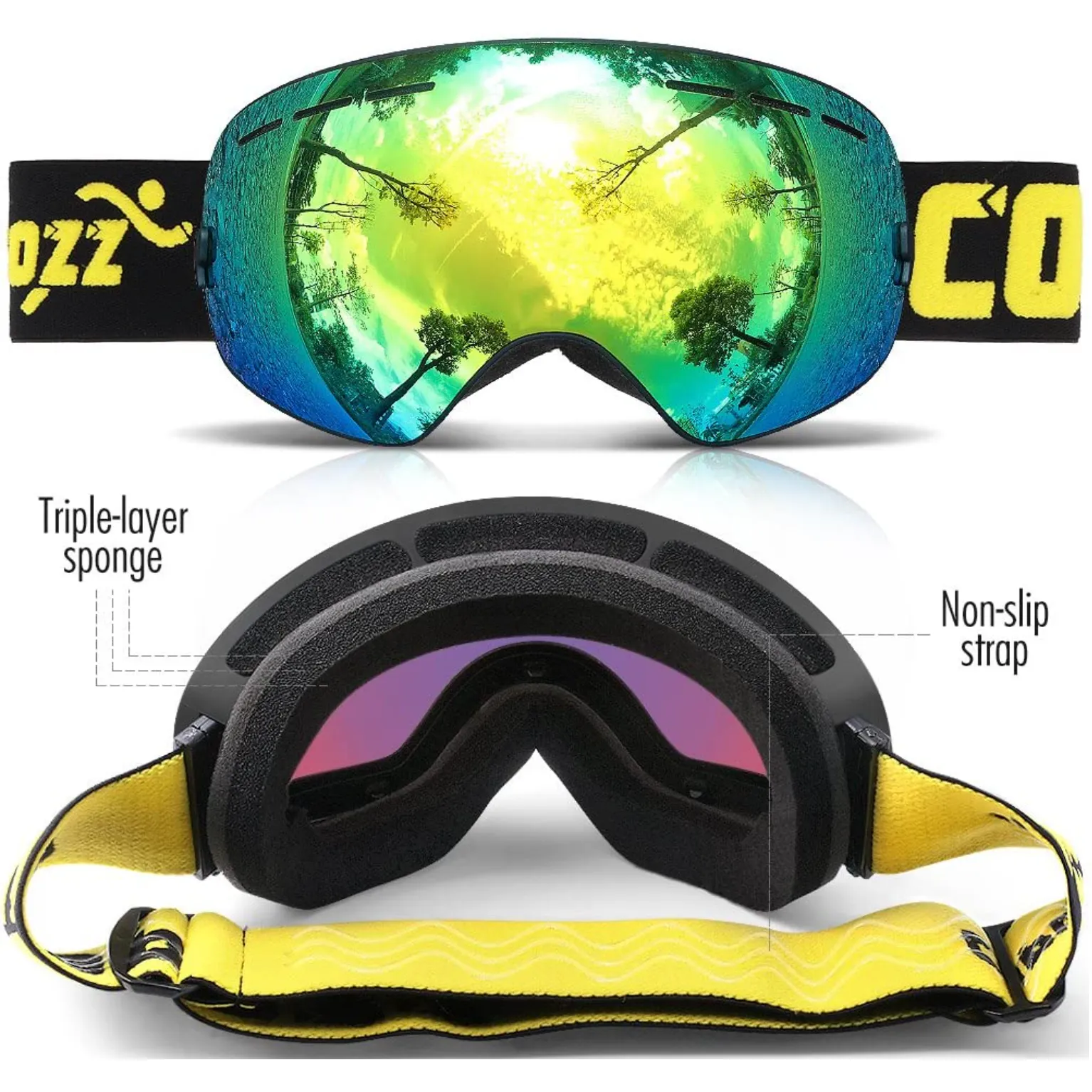 Full Screen Ski Goggles Black Green